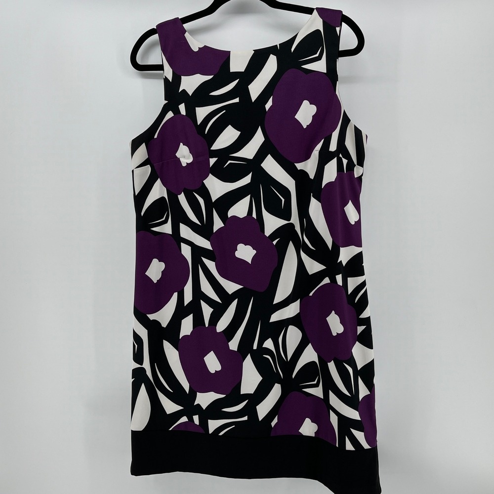 AB Studio. Sheath Dress, Women, 14, Purple, Abstract Floral Sleeveless Shift